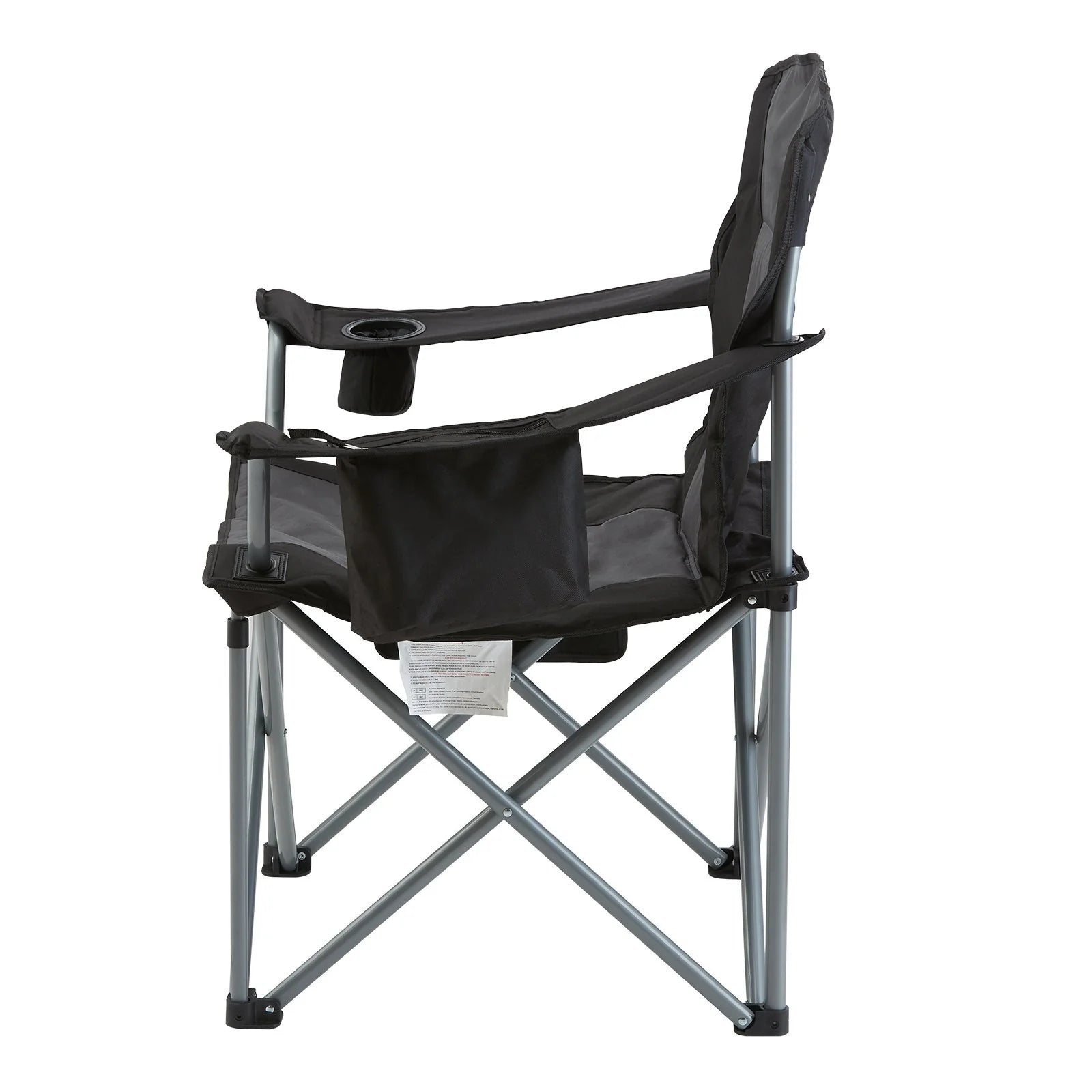 VEVOR Camping Folding Chair for Adults, Portable Heavy Duty Outdoor Quad Lumbar Back Padded Arm Chairs with Side Pockets, Cup Holder and Cooler Bag for Beach, Lawn, Picnic, Fishing, Backpacking, Black