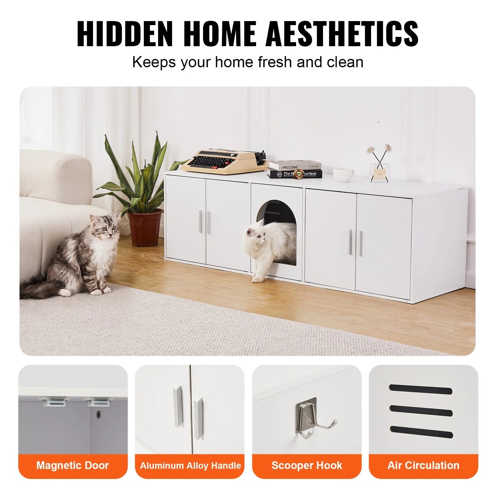 VEVOR Cat Litter Box Enclosure Wooden Litter Box Furniture Hidden 57.9 White