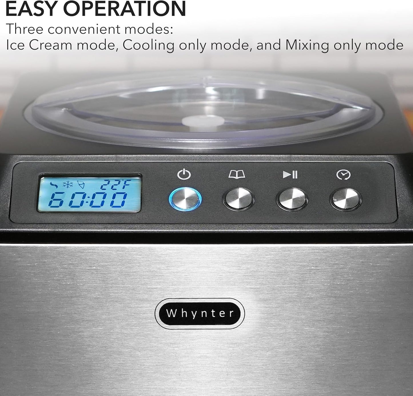 Ice Cream Maker Machine Automatic 2.1 Qt. Upright with Built-In Compressor, LCD Digital Display & Timer, No Pre-Freezing, ICM-201SB, Stainless Steel
