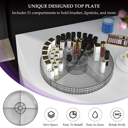 360 Degree Rotating Makeup Organizer, Extra Large Capacity Cosmetic Storage Unit, Removable DIY 7 Layers Skincare Organizer, Acrylic Beauty Perfume Organizer for Vanity Countertop (Gray)