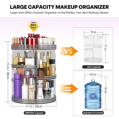 360 Degree Rotating Makeup Organizer, Extra Large Capacity Cosmetic Storage Unit, Removable DIY 7 Layers Skincare Organizer, Acrylic Beauty Perfume Organizer for Vanity Countertop (Gray)
