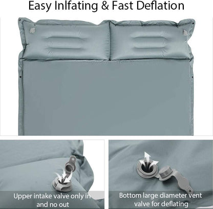 Double Camping Sleeping Pad Self- Inflating Camping Mattress with Pillows for Camping Hiking and Travel - Grey
