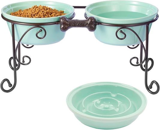 Pet Stand,Elevated Dog Bowls,Raised Dog Bowl Stand,Pet Feeding Station for Large Medium Dogs (Large, Green)